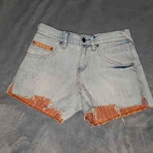 FREE PEOPLE Distressed Light Blue Denim Shorts